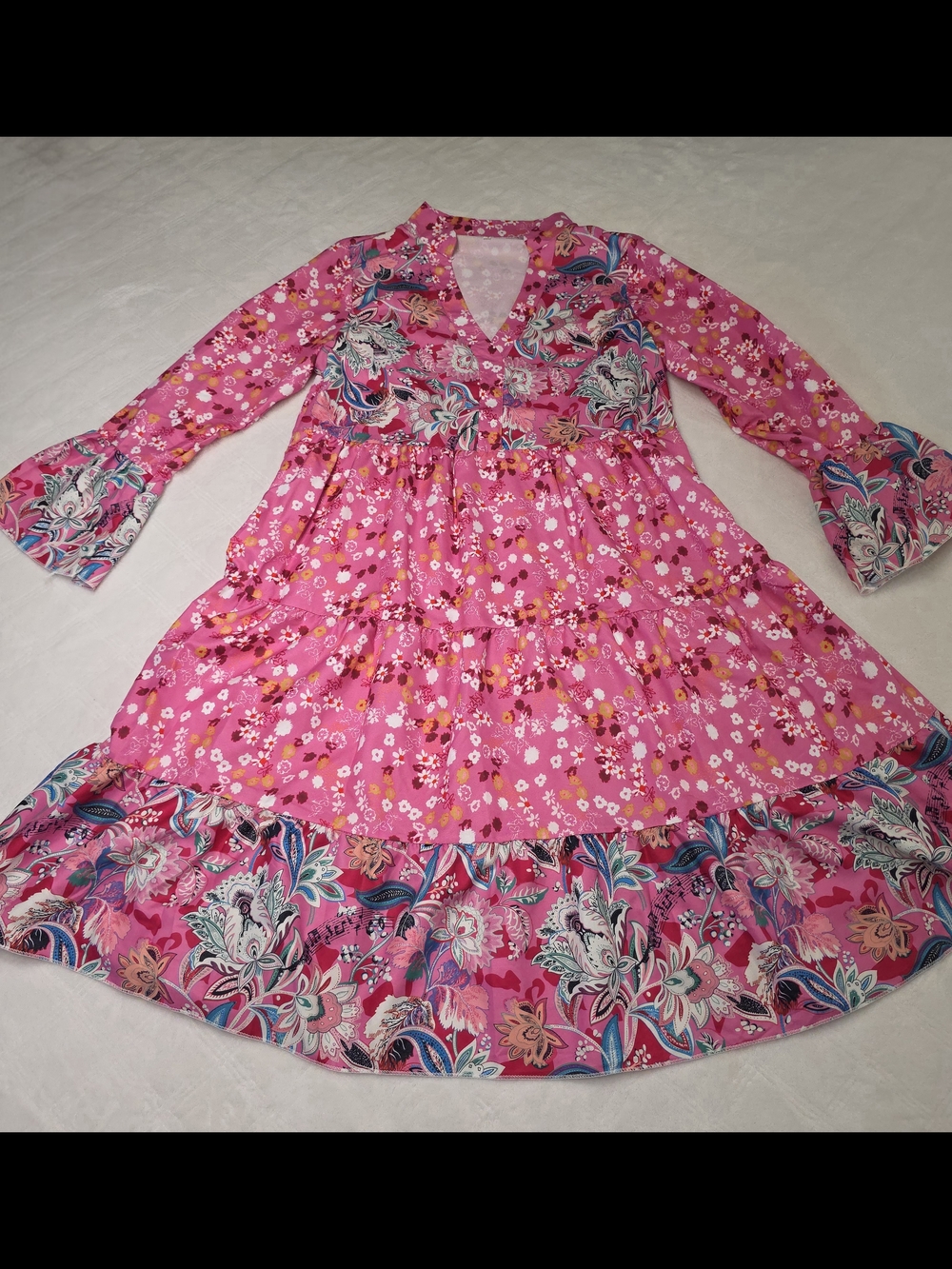 Women's Pink Floral Tiered Boho Dress